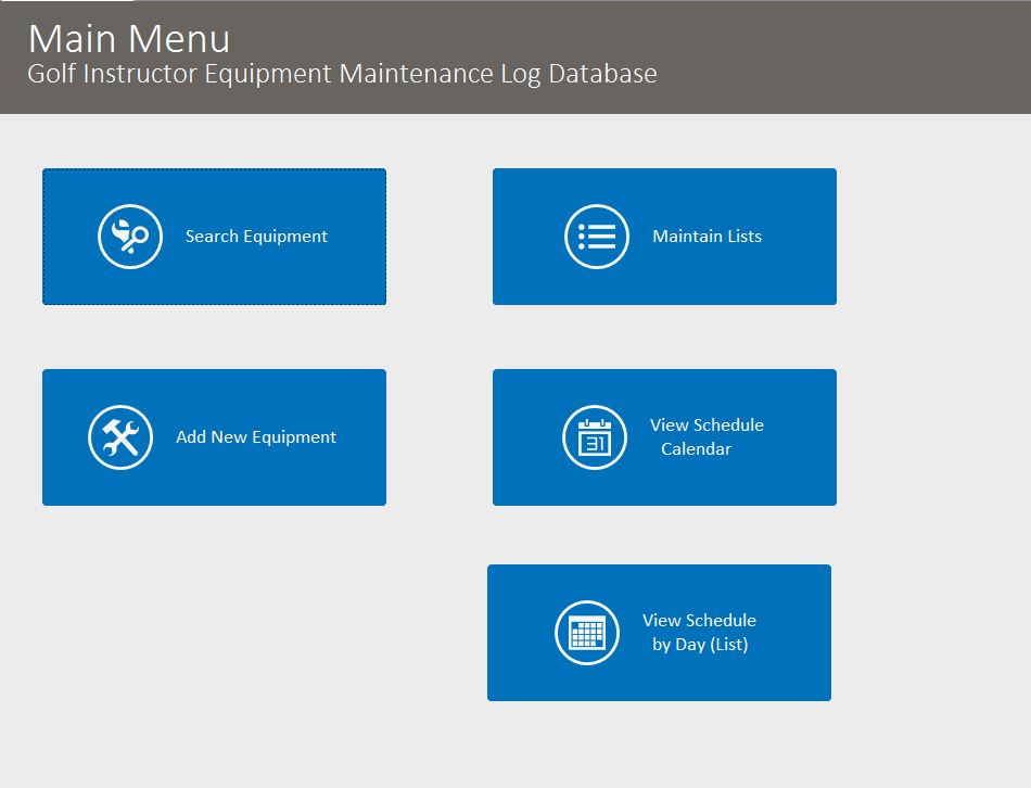 Golf Instructor Equipment Maintenance Log Tracking Template | Equipment Database